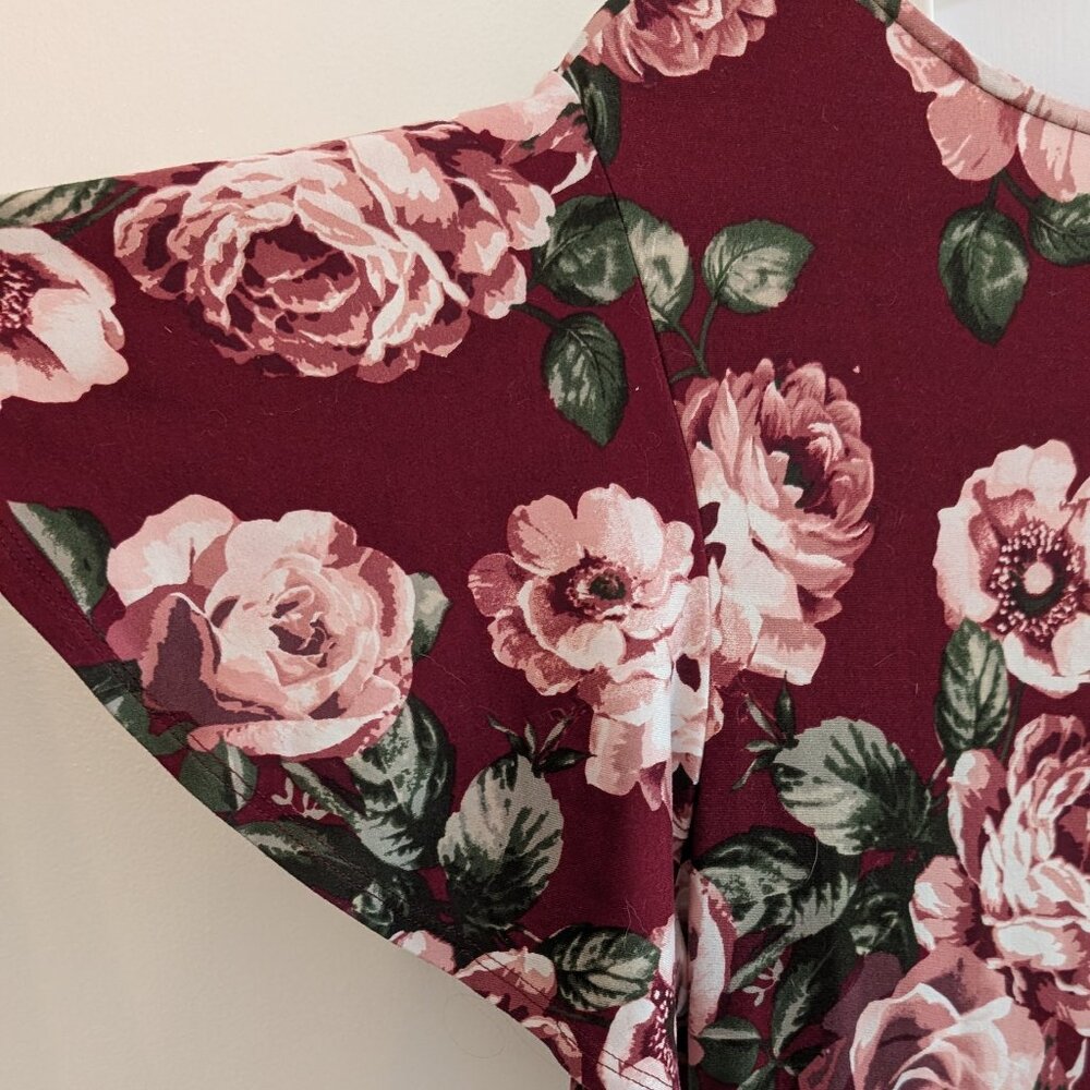 FORTUNE + IVY Irene Faux Wrap Brushed Knit Maxi Dress, High-Low, Burgundy, 2X - Picture 3 of 5